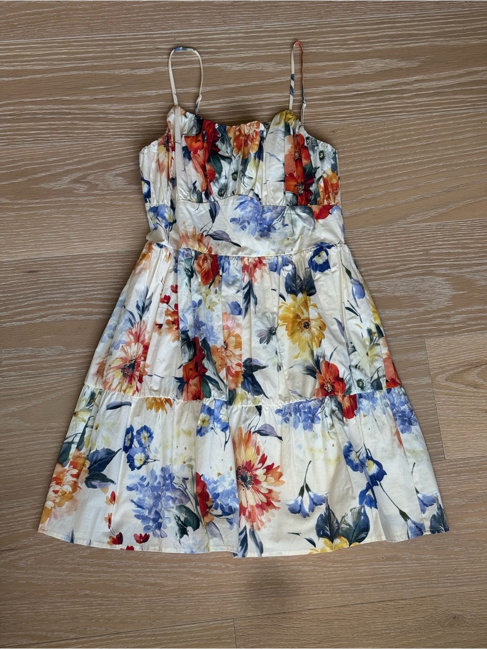 Express Girls Floral Sundress - White with Red, Yellow & Blue Flowers